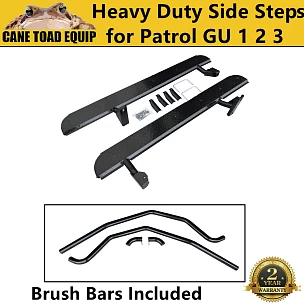 Image of Steel Side Steps Brush Bars Rails suits Nissan Patrol GU 1 2 3 Wagon 97-04 Heavy Duty