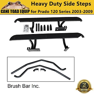 Image of Heavy Duty Steel Side Steps Rock Sliders+Brush Bars fit Toyota Prado 120 Series 2003-2009 SUV 4WD