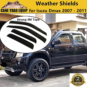 Image of Weather shields for ISUZU D-MAX Dual Cab 08-12 model Holden Rodeo Colorado Tinted Black 
