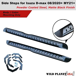 Image of Pair Side Steps Bars fit Isuzu Dmax 08/2020+ MY21 Heavy Steel Powder Coated Matte Black